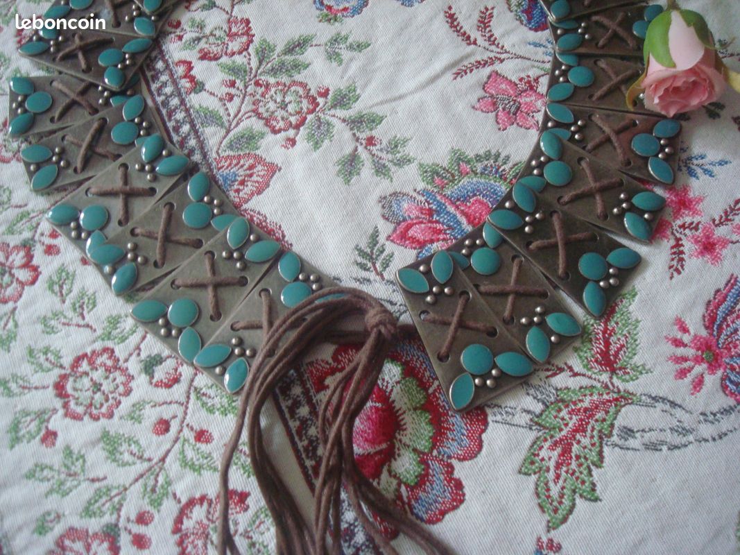 Magnifique ceinture métal émaux turquoises (image 1)