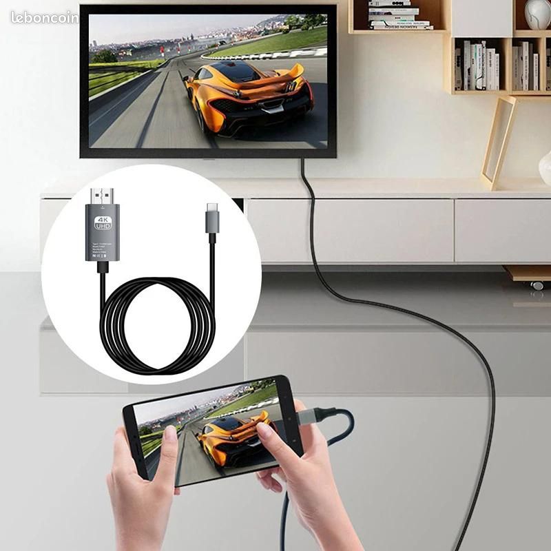 Câble HDMI Vers USB C 4K@60Hz 2m - Adaptateur HDMI Vers Type C Avec Alimentation USB Pour MacBook, Nreal Air, XPS