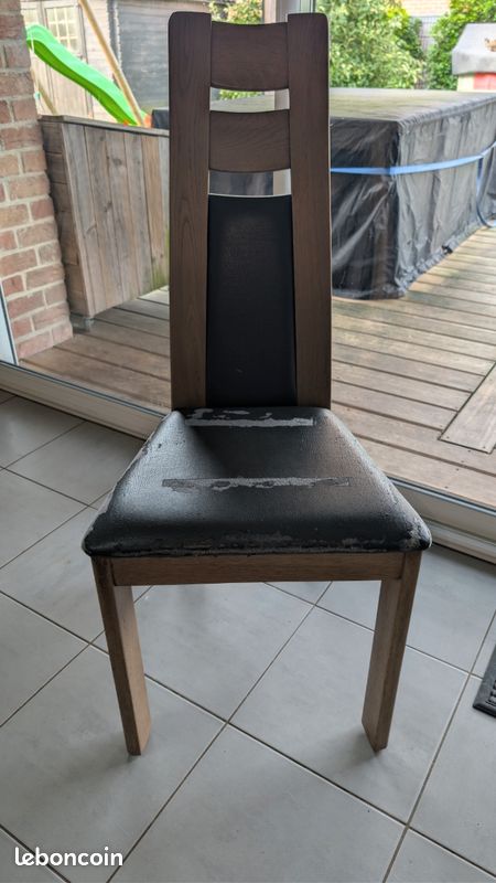 Lot de 6 chaises chêne massif et skai (image 1)