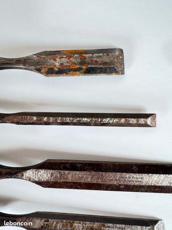 Lot 4 ciseaux à bois MOB, tailles 10 15 20 mm, outillage menuisier ébéniste, acier chrome français (image 6)