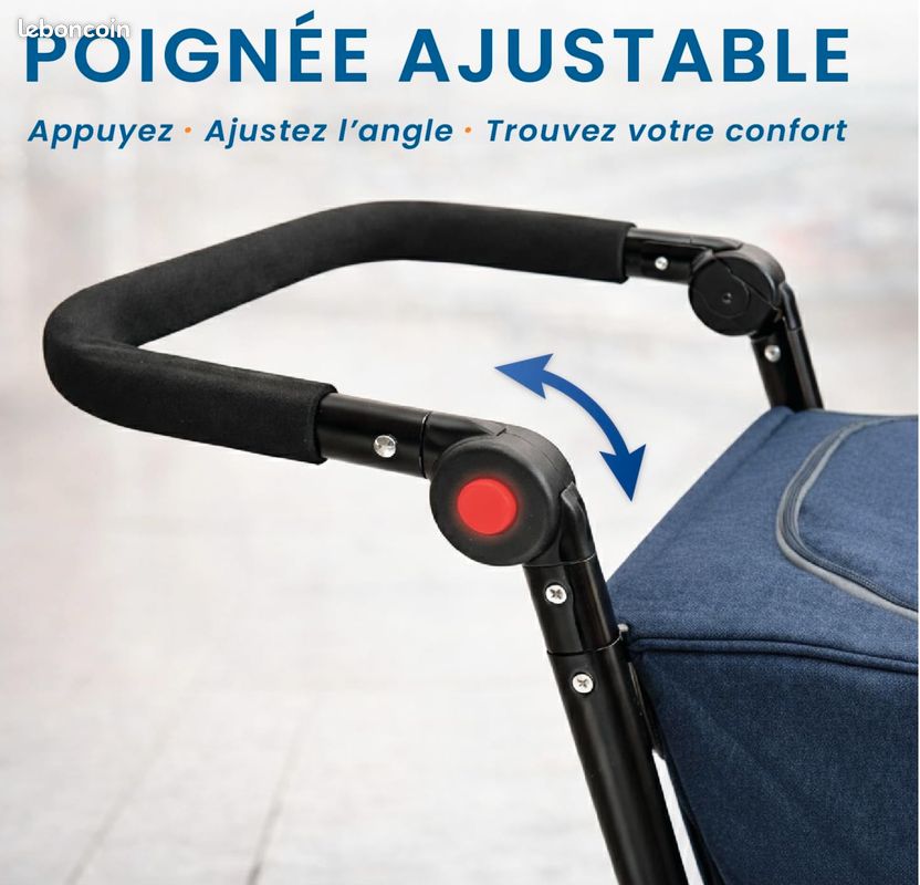 VOUNOT® Chariot de courses 3 en 1 pliable aluminium - sac imperméable avec sac isotherme séparé - 2 roues - noir
