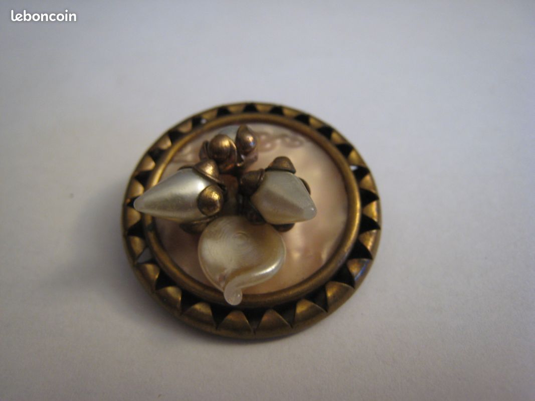 Broche Vintage CRAFT En Métal Doré Et Résine Avec Gemme - Occasion En Très Bon état (TBE)