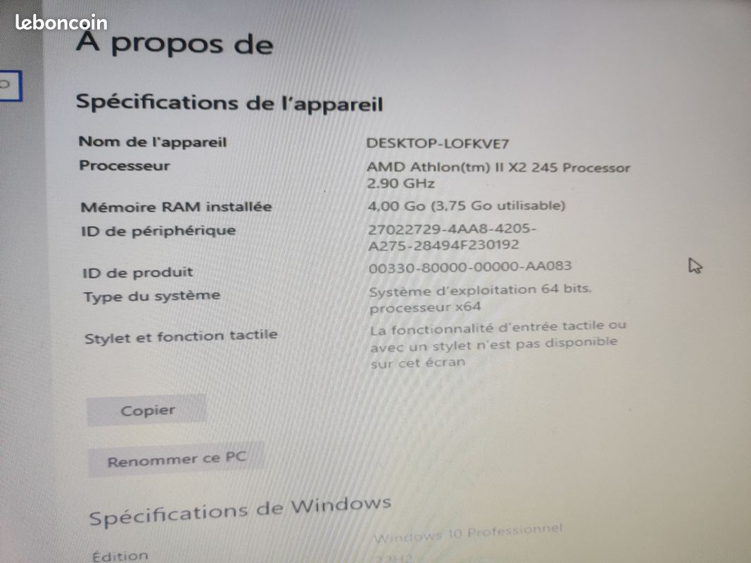 Unité centrale HP Compaq 315eu MT – AMD Athlon II X2, 4 Go RAM, 300 Go disque, Windows 10 (image 4)