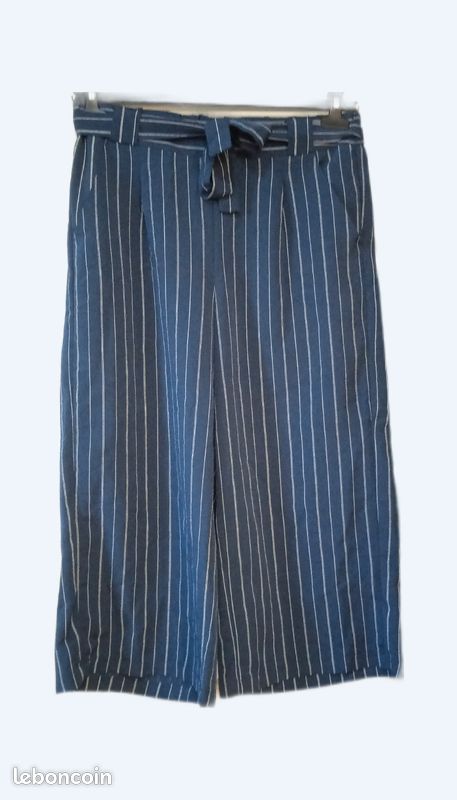 Pantalon fluide rayé bleu et blanc camaïeu taille m (image 1)