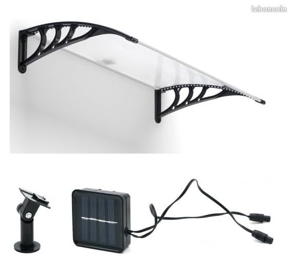 Marquise de Porte Solaire à LED – 120 x 80 cm – Auvent en Polycarbonate & Éclairage Automatique – Protection Entrée Design (image 1)