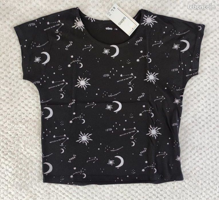 T-Shirt NEUF GEMO noir étoiles fille 14 ans Vêtements