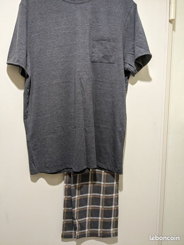 Pyjama homme gris, à carreaux Melba. Taille XXL (image 2)