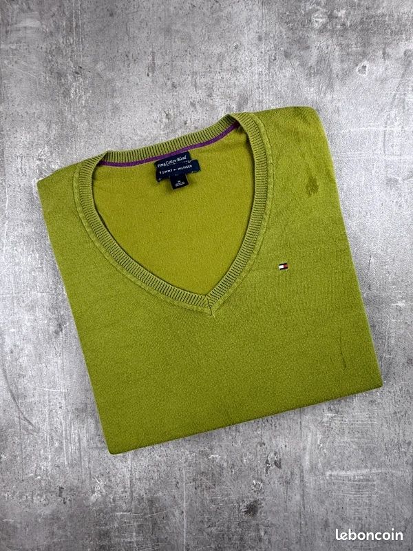 Pull Tommy Hilfiger Pima Cotton Blend Vert Anis Femme Taille M N0554 (image 1)