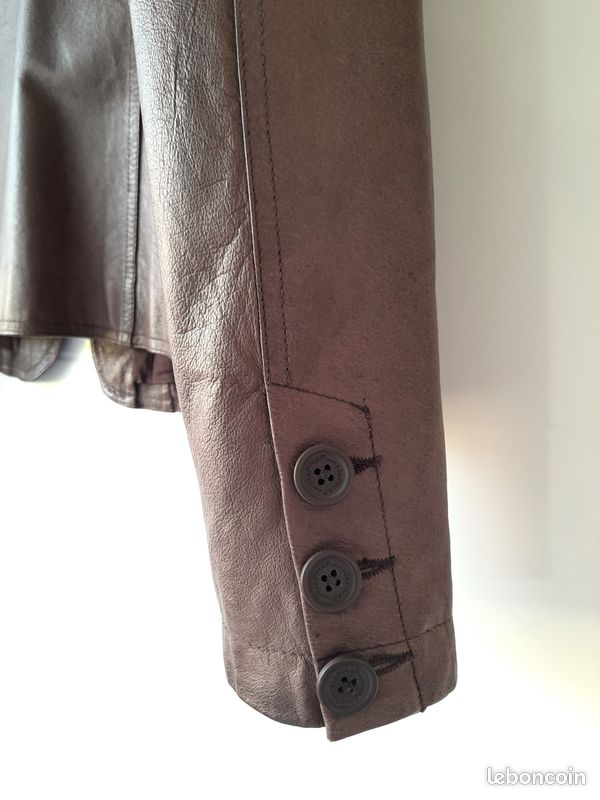 Veste Vintage Naf Naf En Cuir Chocolat - Taille 38 M - État Comme Neuf - Occasion Très Bon état