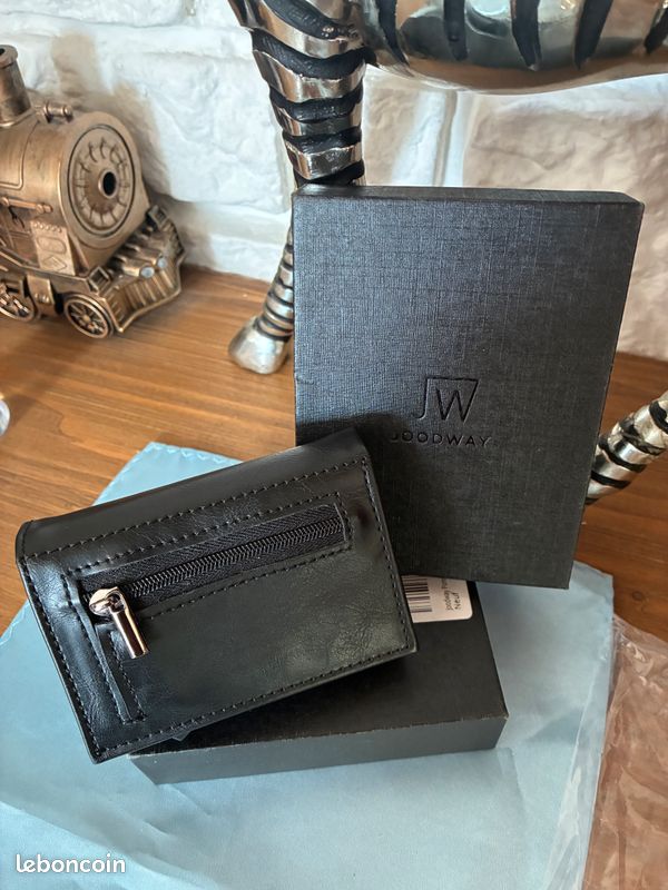 Porte feuille porte cartes pour hommes en cuir noir JOODWAY (image 1)