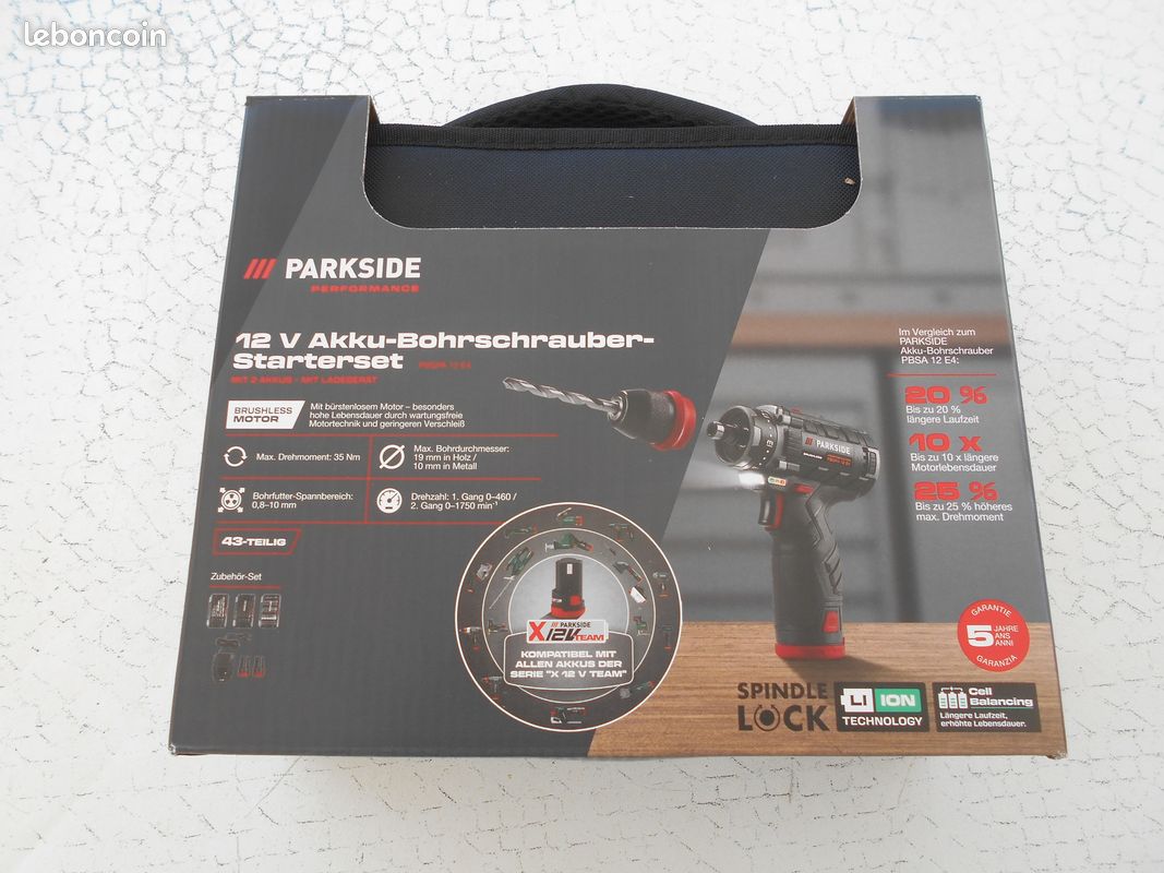 Perceuse-visseuse sans fil parkside PERFORMANCE PBSPA 12 E4+ 2 batteries, chargeur et accessoires 12 V neufs (image 1)