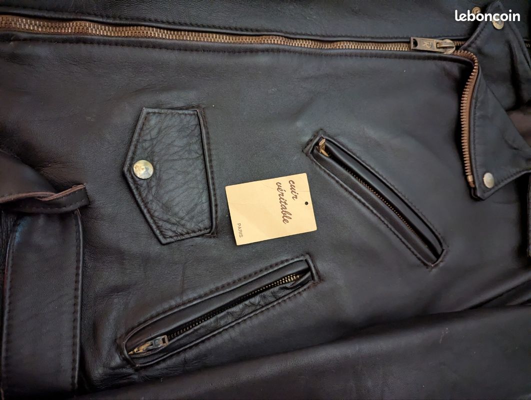 Perfecto Vintage Années 80 Cuir Véritable Marron - Fabriqué à Paris.Taille M (image 3)