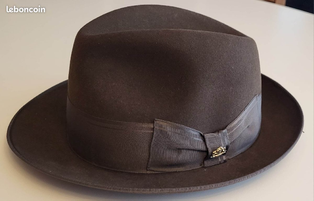 Chapeau marron vintage Huckel forme fedora taille 54 comme neuf (image 2)