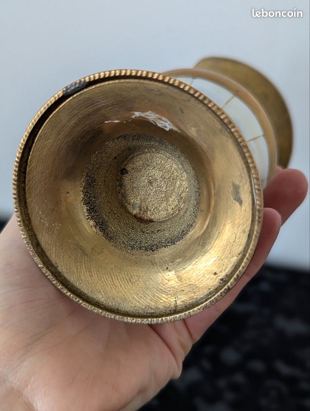 Vase Aiguière En Laiton Patiné Bleu Nuit - Neuf, Fait Main, Décoration Artisanale