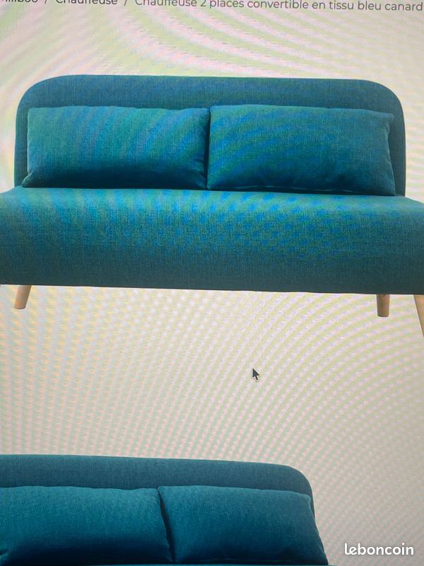 Chauffeuse 2 places convertibles marque Miliboo en tissu bleu canard (image 8)