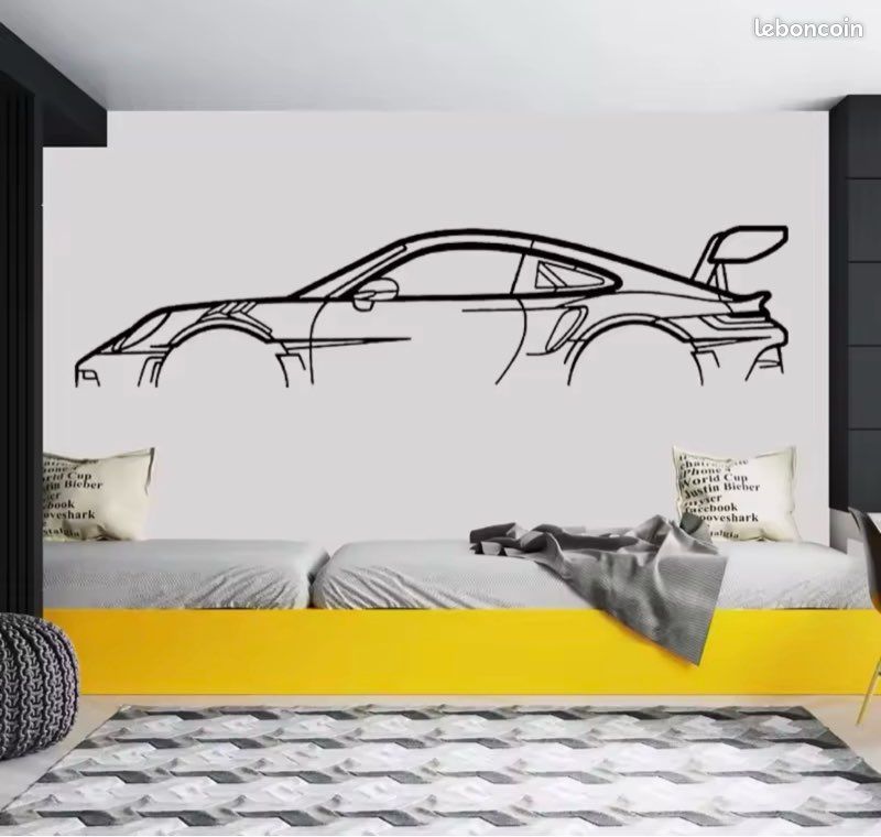 Sticker Mural Porsche 911 GT3 RS - Décor Noir Et Blanc - Dimensions 185x42 Cm