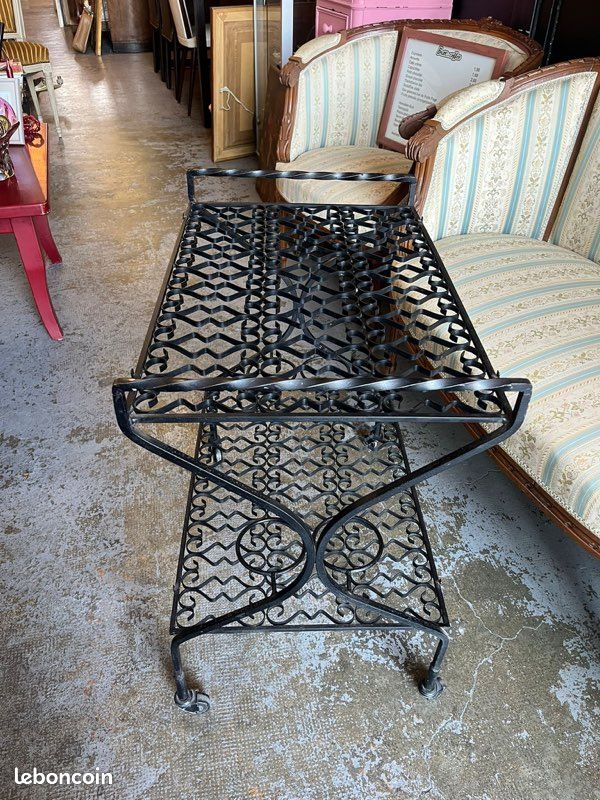 Desserte Roulante Fer Forgé Porte Plantes Table Bar Vintage à Roulettes (image 2)