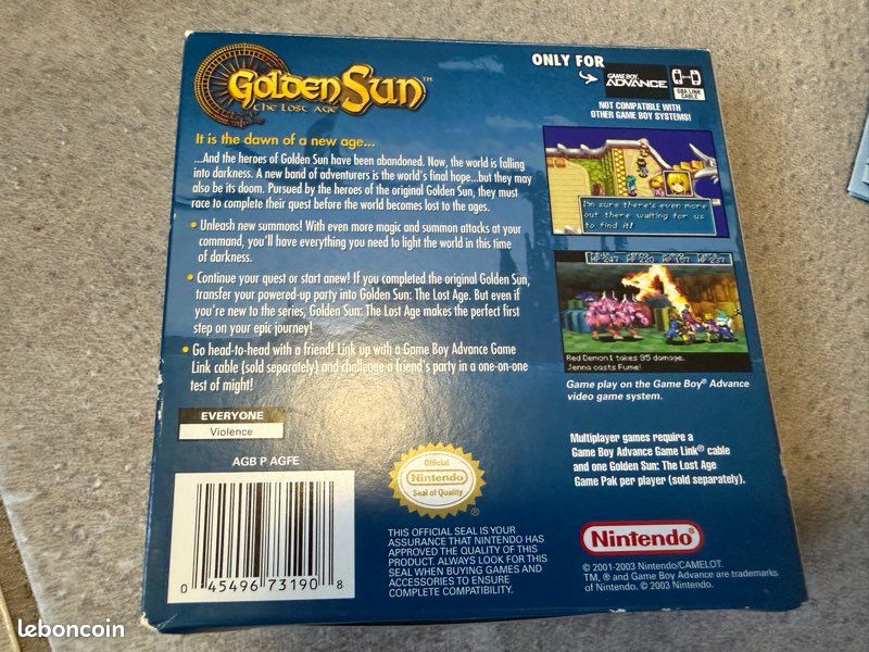 Golden Sun Jeu GBA USA. Jouable en Anglais. Testé. ENVOI SUIVI