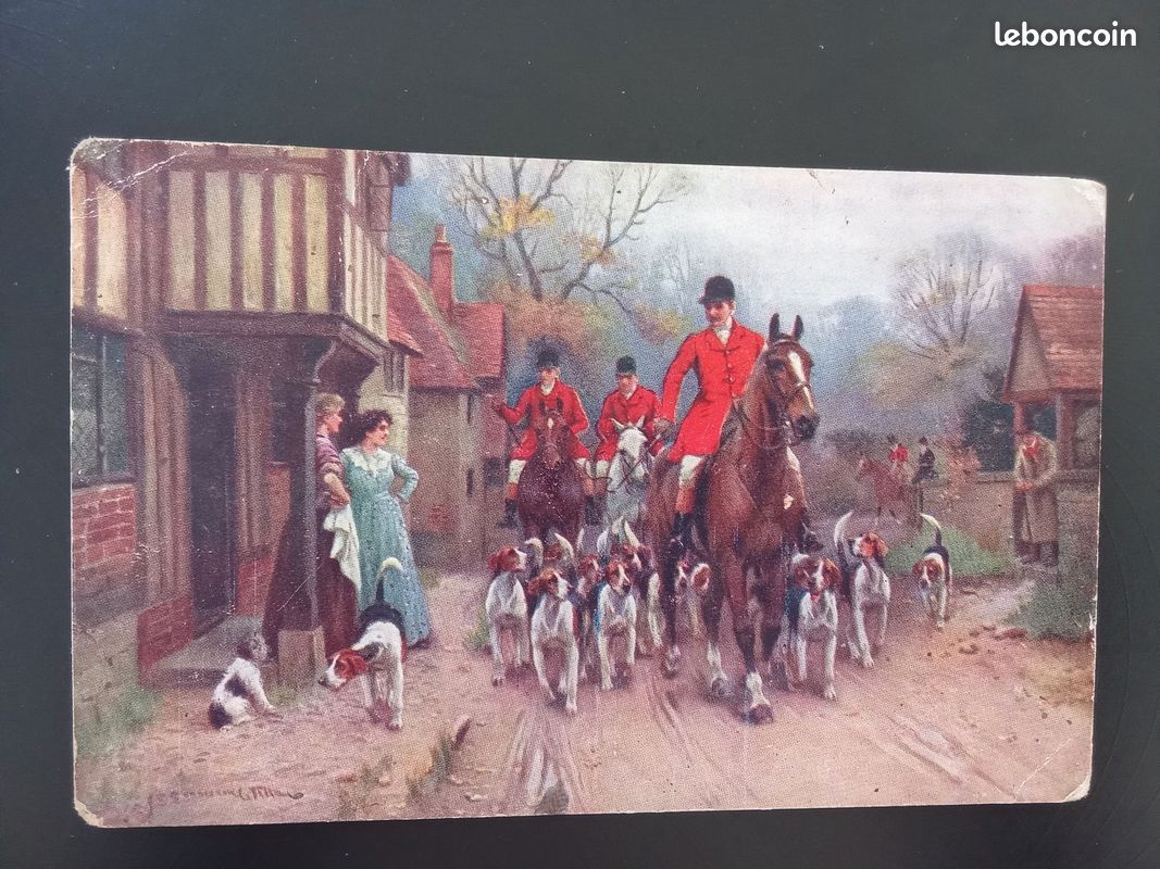 Carte Postale Ancienne Anglaise 1915 - Scène Chasse à Courre Timbre George V R/V RARE (image 1)