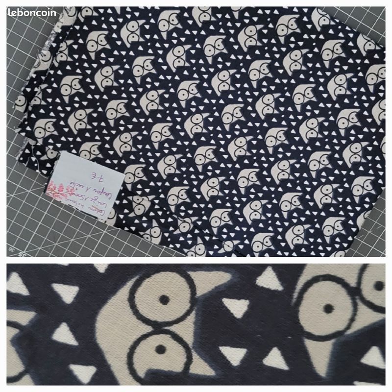 Coupon De Tissu Motifs Chouettes/hiboux – 73 X 112 Cm, 100% Coton, Neuf, Made In France