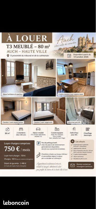 Appartement 3 pièces 80 m² · à Auch · 80 m² · 750 €/mois