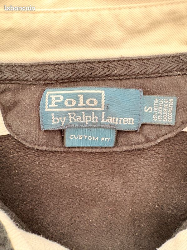 Polo Ralph Lauren PRL Club Rugby Shirt Custom Fit S Noir Rouge Brodé Vintage (image 2)