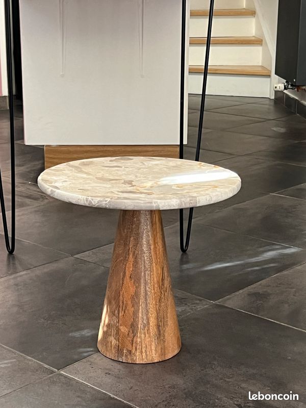 Table basse marbre et bois massif (image 2)