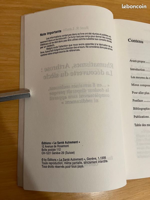 Livre ''Rhumatisme, Arthrose: La découverte du siècle'', R.Landis, Genève 1998 (image 5)