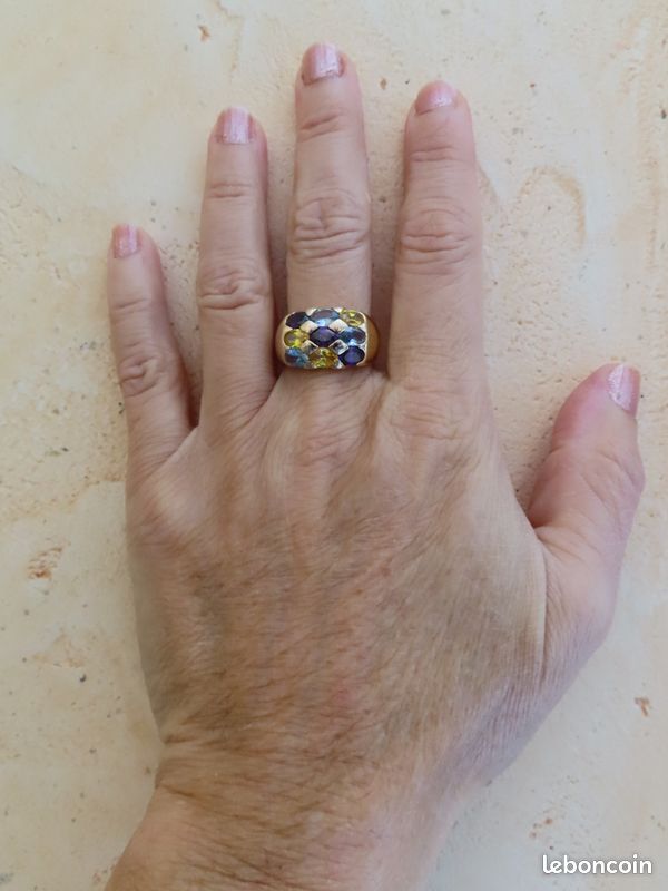Bague En Plaqué Or - Pavé Multi Pierres De Couleurs - Taille 50