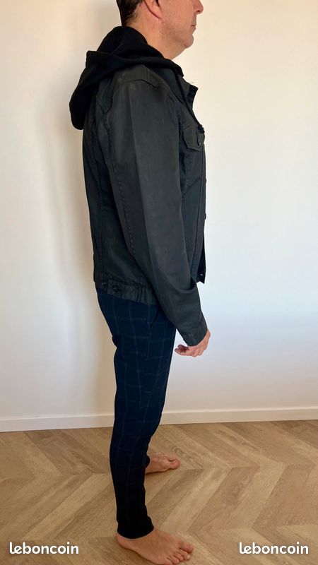 Blouson denim toile enduite noir Guess Taille L avec capuche (image 6)