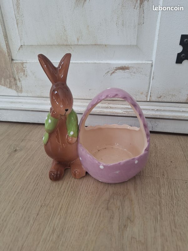 Lapin Céramique Craquelée Blanc - Déco Shabby Chic Lavande - 12 Cm