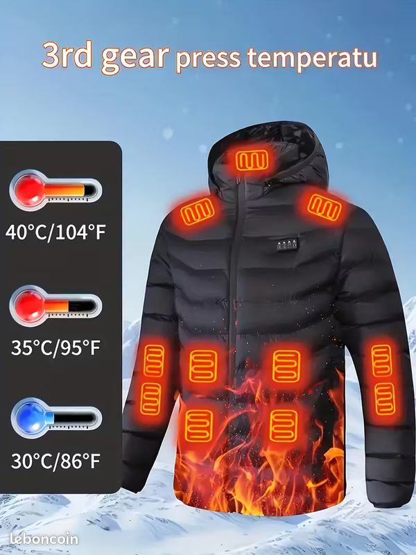 Veste Chauffante Avec Batterie - 4 Zones Chauffantes, 3 Niveaux De Chaleur - Homme/Femme Pour Ski, Moto, Plein Air