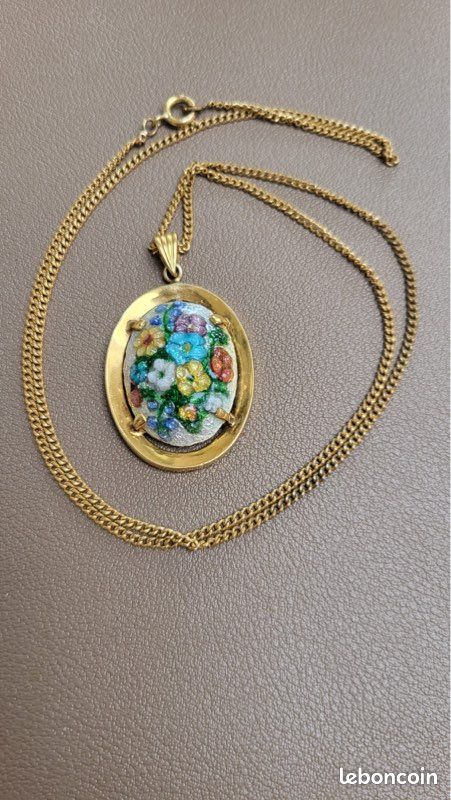 Collier pendentif vintage en émail de Limoges - Émaux Raclot (image 1)
