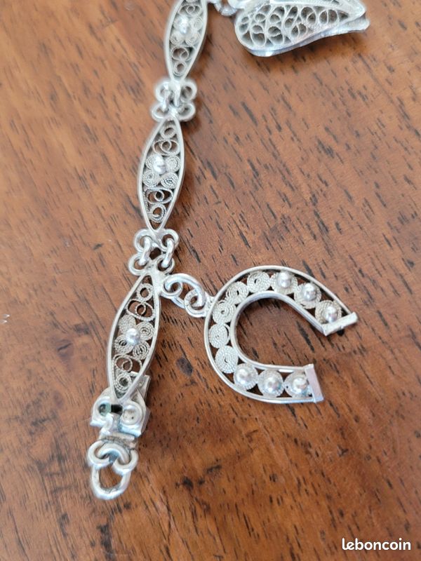 Bracelet Ancien Vintage Argenté Avec Breloques - Longueur 19-20cm, Alliage - Occasion Bon état