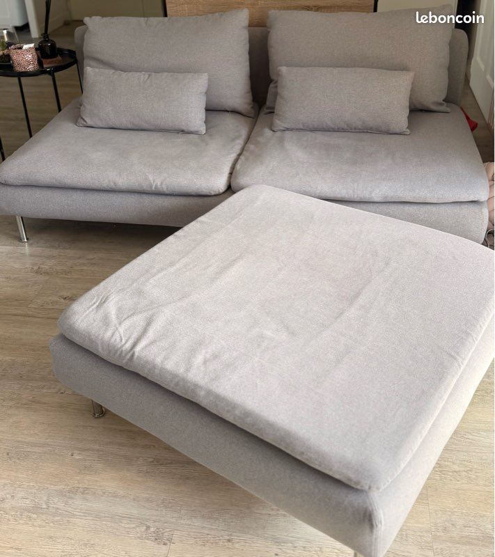 Canapé 3 places IKEA SÖDERHAMN + pouf (méridienne possible) – Gris (image 1)
