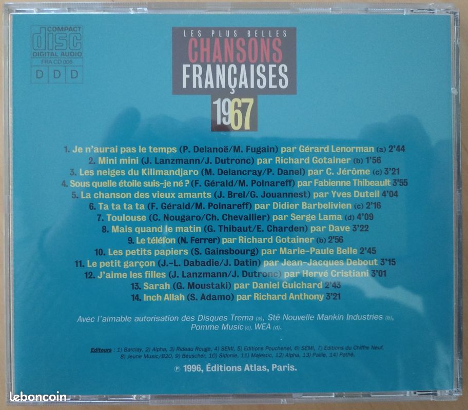 CD Les plus belles chansons françaises 1967 (image 2)