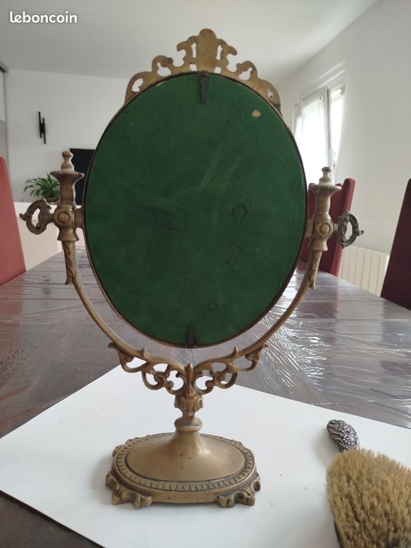 Miroir De Maquillage Ovale Vintage Sur Pied En Métal - Rotatif, Sans Perçage, Idéal Pour Salle De Bain Ou Coiffeuse (Vert)