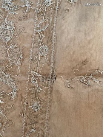 Ancien Panneau Textile Brodé Français En Soie Métallisé - Art Floral - Occasion