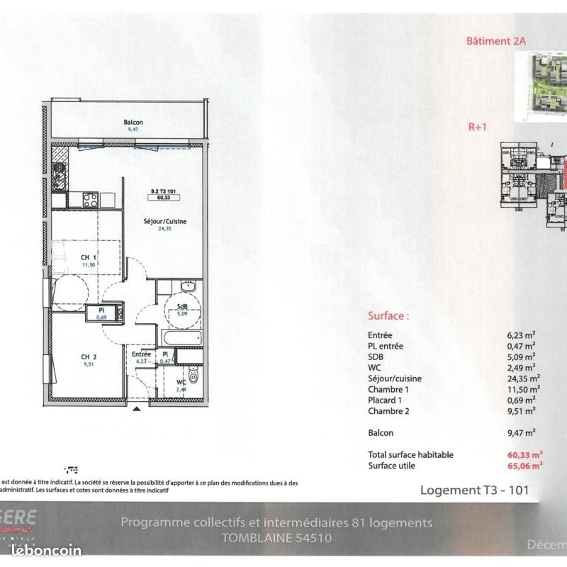 Appartement 3 pièces 60 m² · à Tomblaine · 60 m² · 448 €/mois