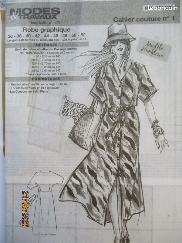Patron femme robe graphique aout 2025 taille 36 à 52