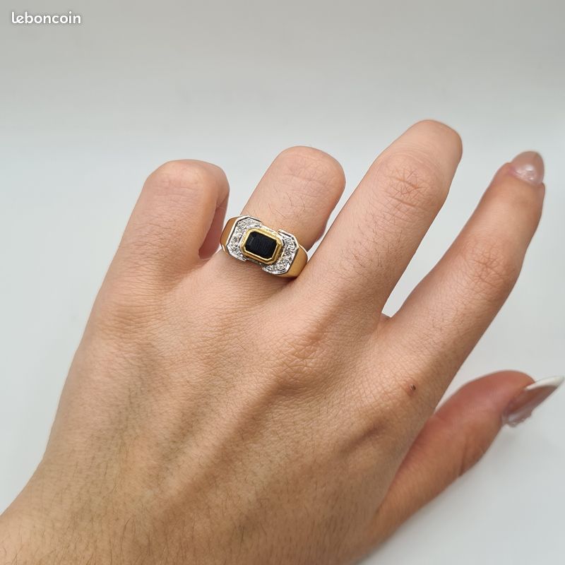 Bague tank or jaune 18 carats sertie d'un saphir et diamants (image 5)