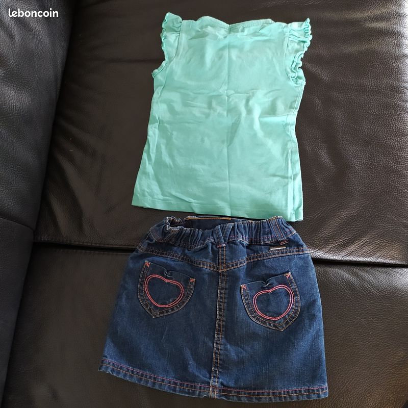 Ensemble tee shirt et jupe en jean fille 3 ans (image 2)