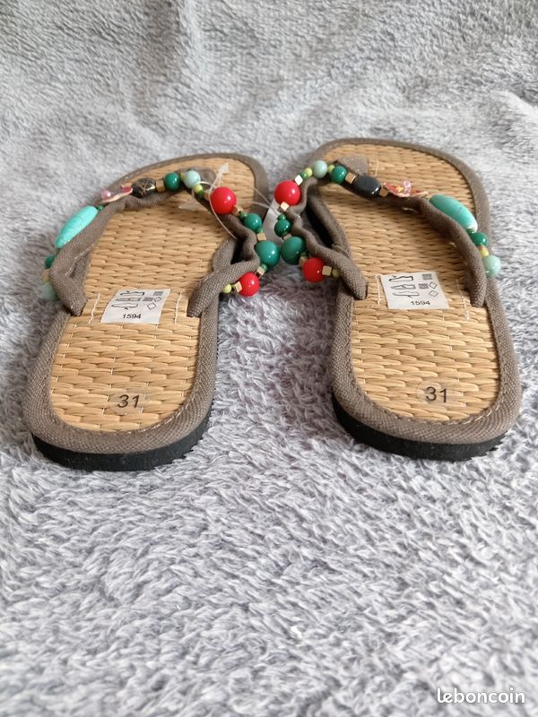 Tongs marrons perles P31 - anges78 - 8 euros (image 4)