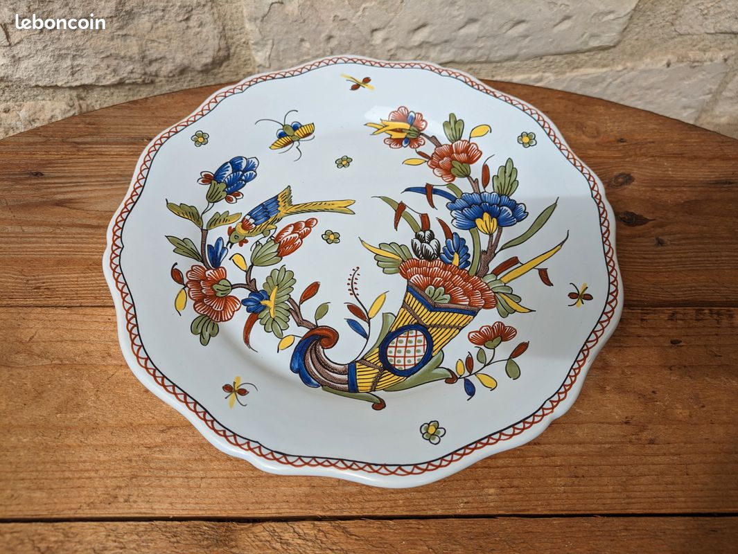 Très belle ancienne assiette décor Rouen fait main Geo Martel (image 6)