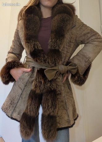 Manteau Femme Save The Queen – Faux Cuir Et Laine – Marron – Taille M – Mi-long – Excellent état (occasion Peu Porté)