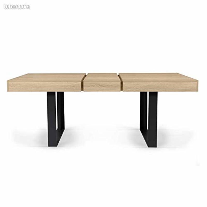 Table à Manger Extensible Industrielle 160-200 cm – Design Loft Bicolore Bois et Noir – 4 à 8 Personnes (image 3)