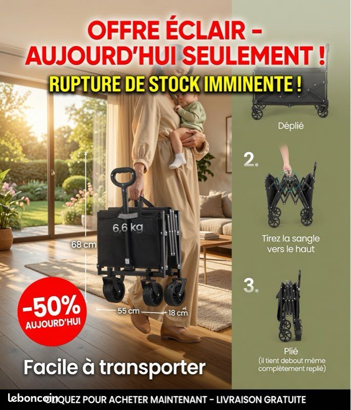 Chariot de Transport Pliable 150L 120kg - Camping Jardin Courses - 4 Roues 360° Compact Noir (image 5)