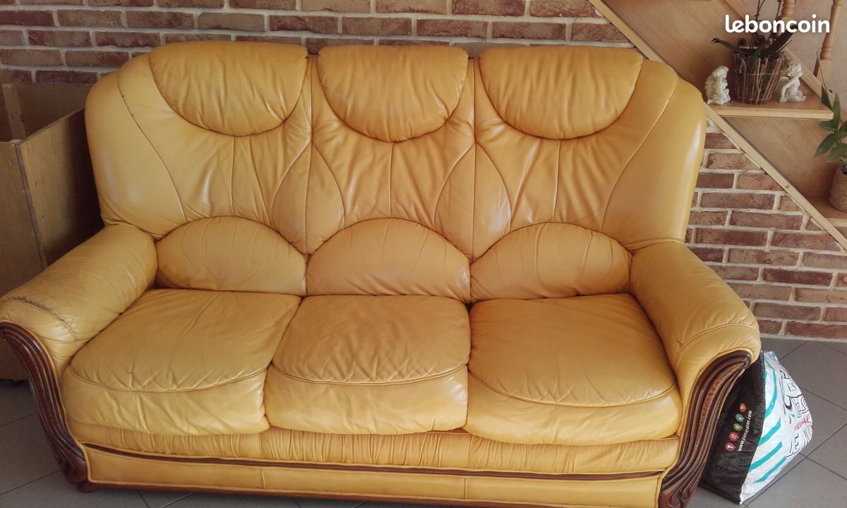 Canapé + 2 fauteuils cuir (image 1)