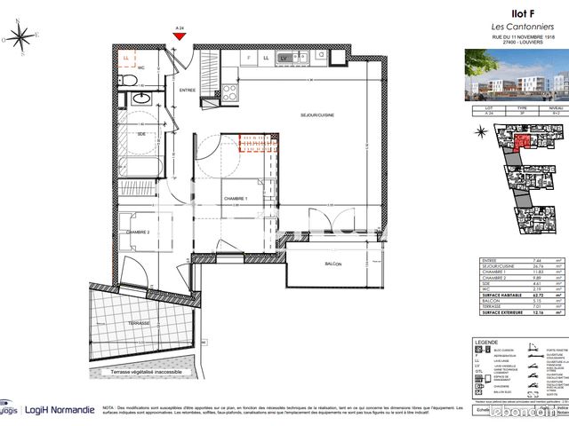 Appartement 3 pièces 63 m² · à Louviers · 63 m² · 727 €/mois