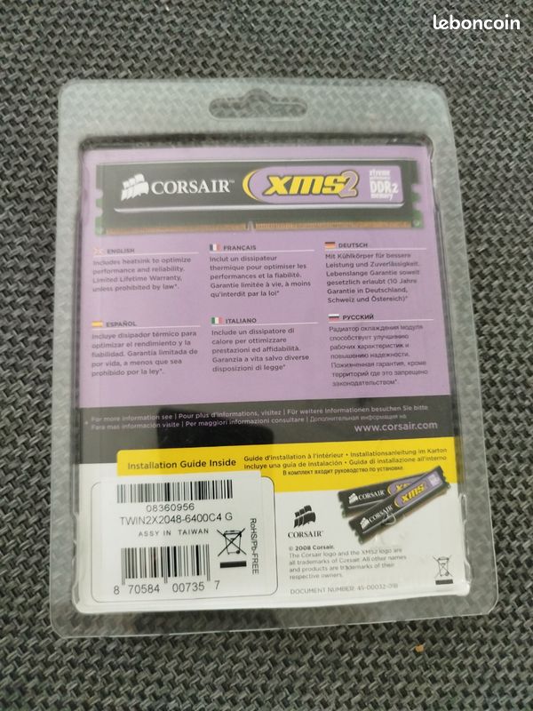 Mémoire de bureau Corsair XMS2 2 Go 2x1 Go DDR2 800 Burundi